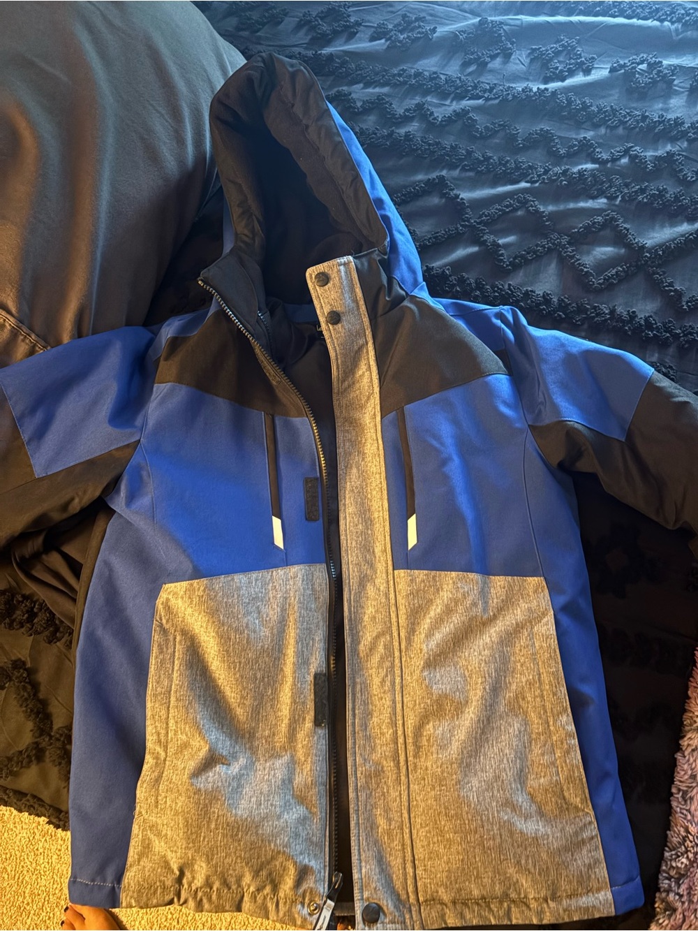 Kids Blue and Gray Hooded Winter Jacket with removable liner